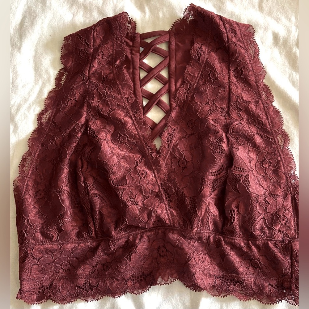 Altar'd State Intimates Women’s Small Bralette Bra Burgundy Lace New